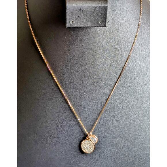 Michael Kors Jewelry - Michael Kors Rose Gold Tone Pave Disc Crystal Pendant 16"-18" Necklace